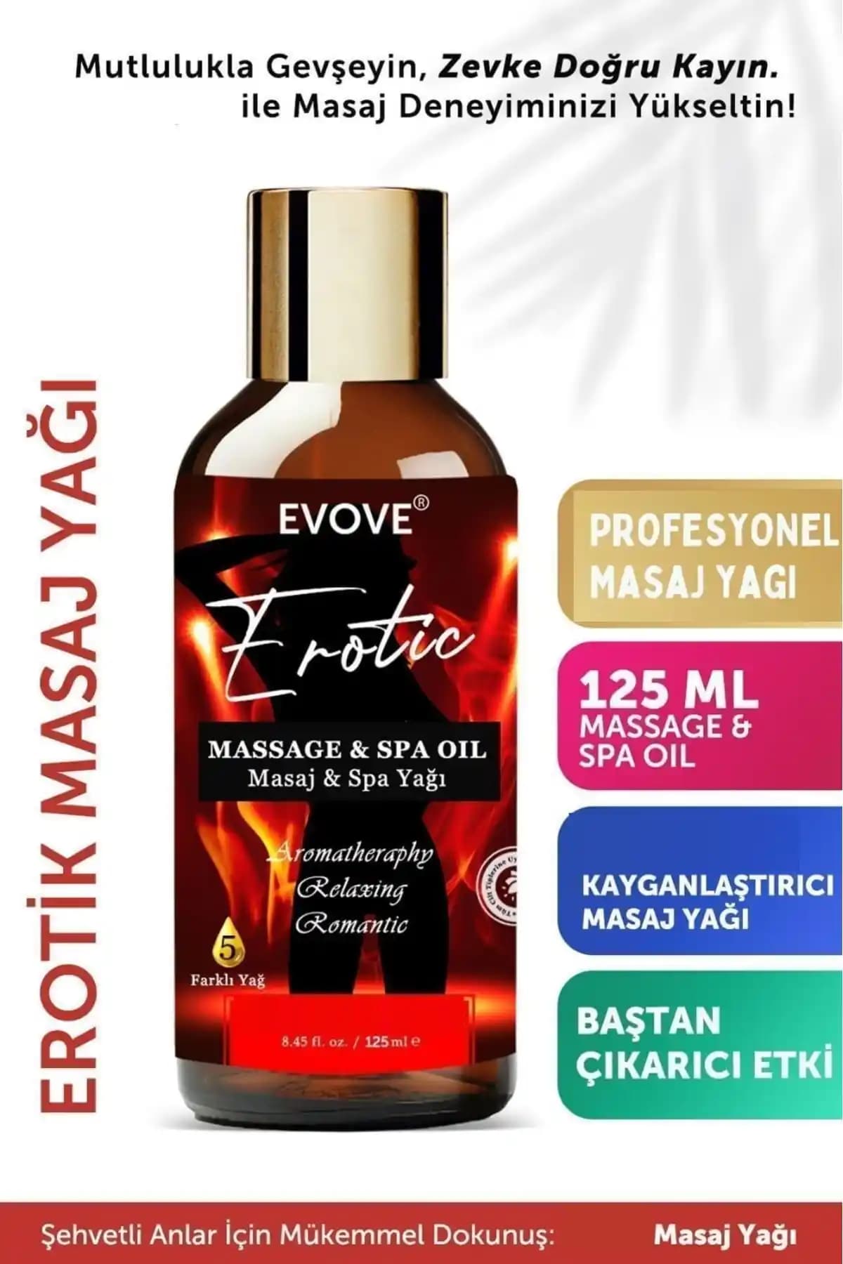 Evove Kozmetik Erotik Masaj Yağı Aromaterapi 125 ml - Doğal ve Güvenli Kayganlaştırıcı