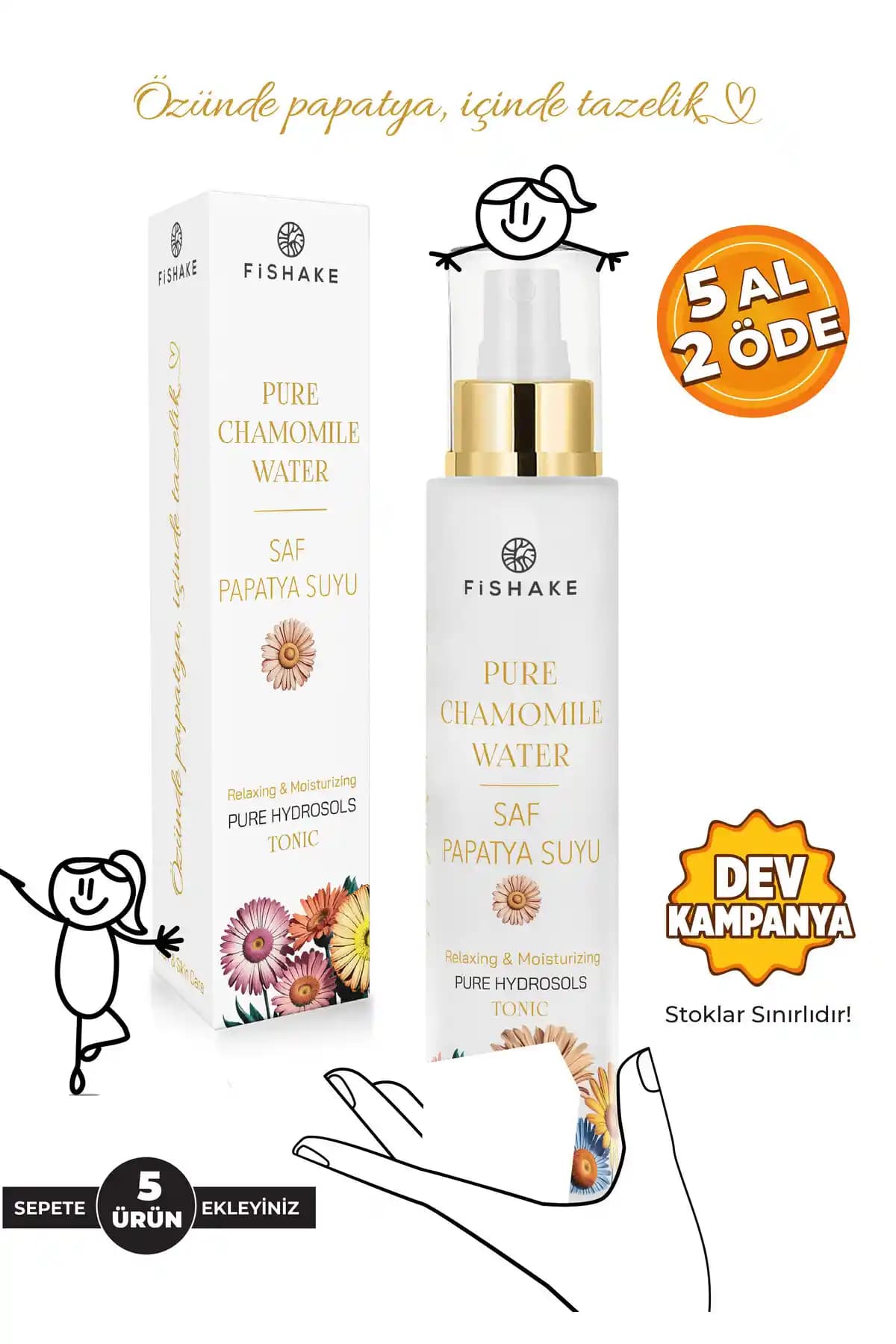 FiShake Papatya Suyu Saç ve Vücut Toniği Doğal ve Çok Yönlü Bakım Çözümü