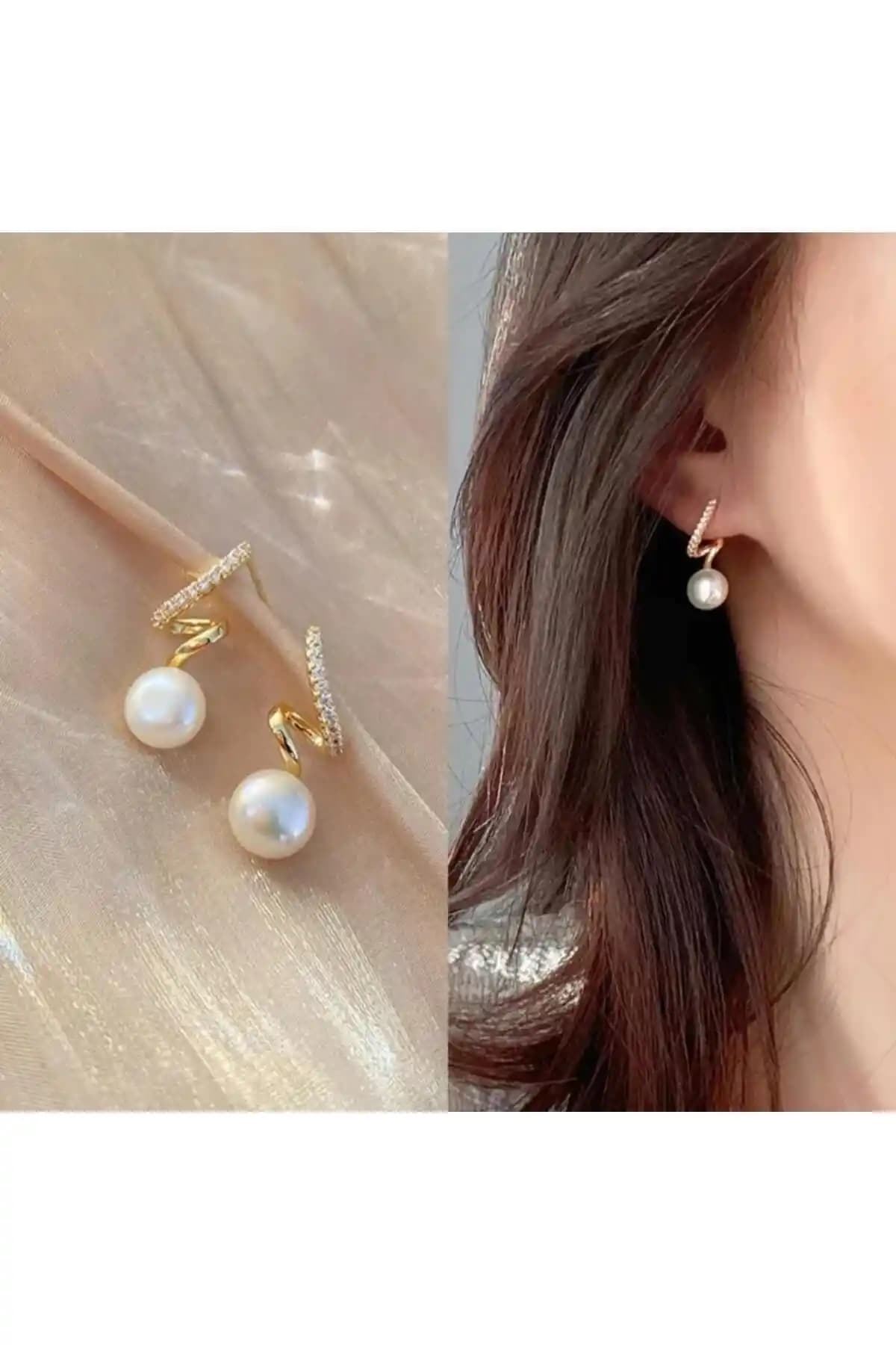 Göz Alıcı İnci ve Yaprak Tasarımı Anti-Alerjik Çelik Küpe - Şık ve Dayanıklı Takı Seçeneği