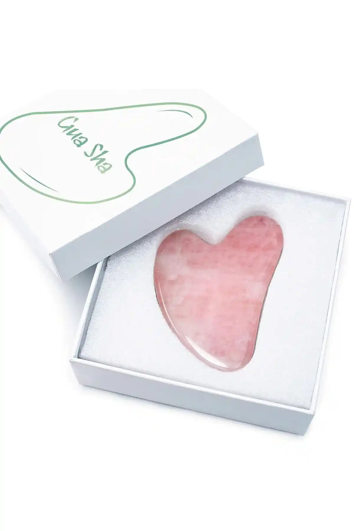 İLTERUS Doğal Pembe Kuvars Gua Sha Yüz Masaj Taşı Kalp Şekliyle Güzellik ve Enerji Dengeleyici