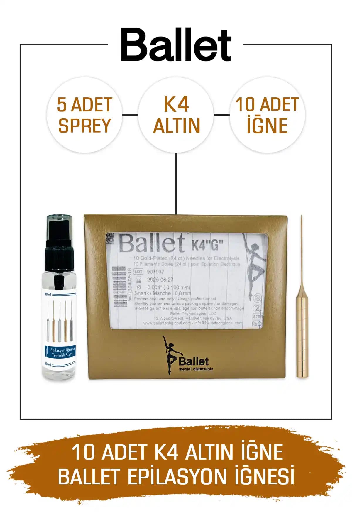 K4 Altın Kaplamalı Epilasyon İğnesi Hassas ve Güvenli Cilt Bakımı İçin Uygun