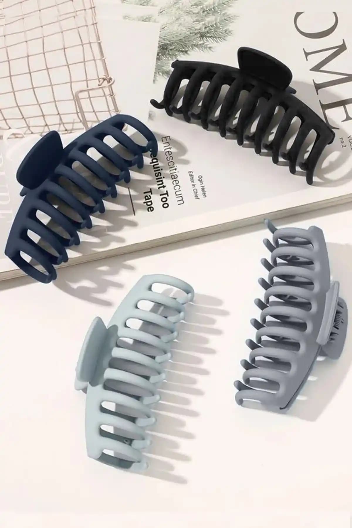 Kadınlar İçin Gri Siyah Büyük XL Mandal Toka Seti Şıklık ve Fonksiyonellik Sunar