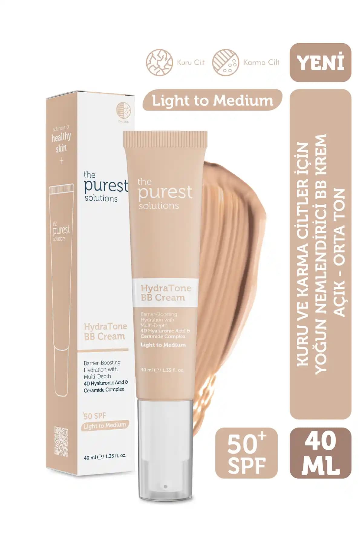 Kuru ve Karma Ciltler İçin SPF 50+ Yoğun Nemlendirici BB Krem (40 ml) Açık/Orta Ton