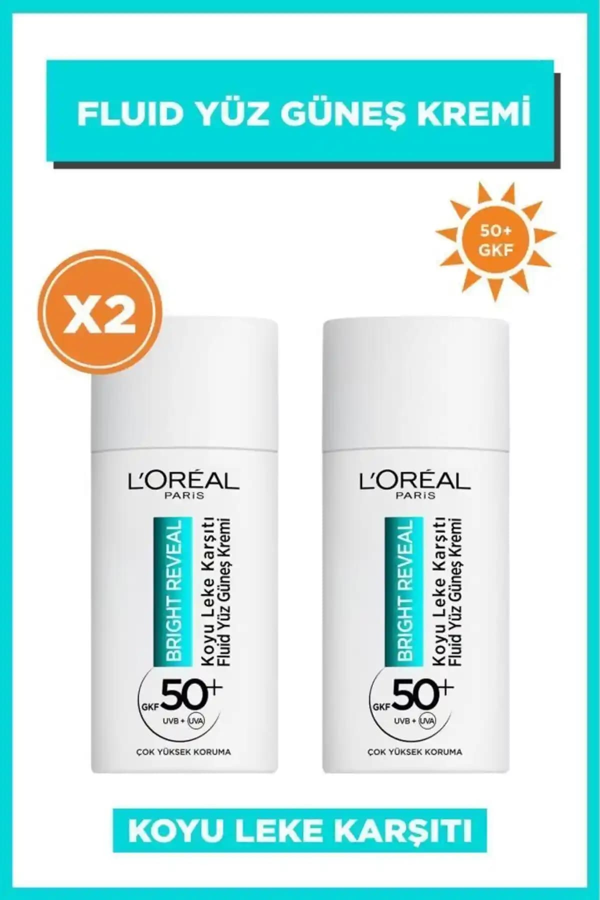 L'Oreal Paris 2'li Bright Reveal Koyu Leke Karşıtı Güneş Koruyucu Yüz Kremi Seti 50+ SPF