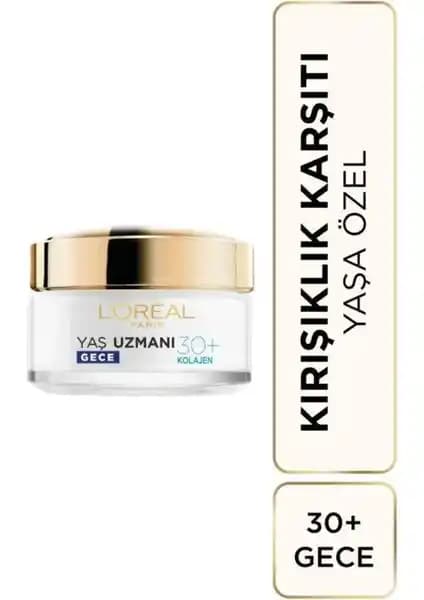 L'Oréal Paris 30+ Kırışıklık Karşıtı Nemlendirici Gece Kremi Cilt Yenileme ve Elastikiyet Artırıcı