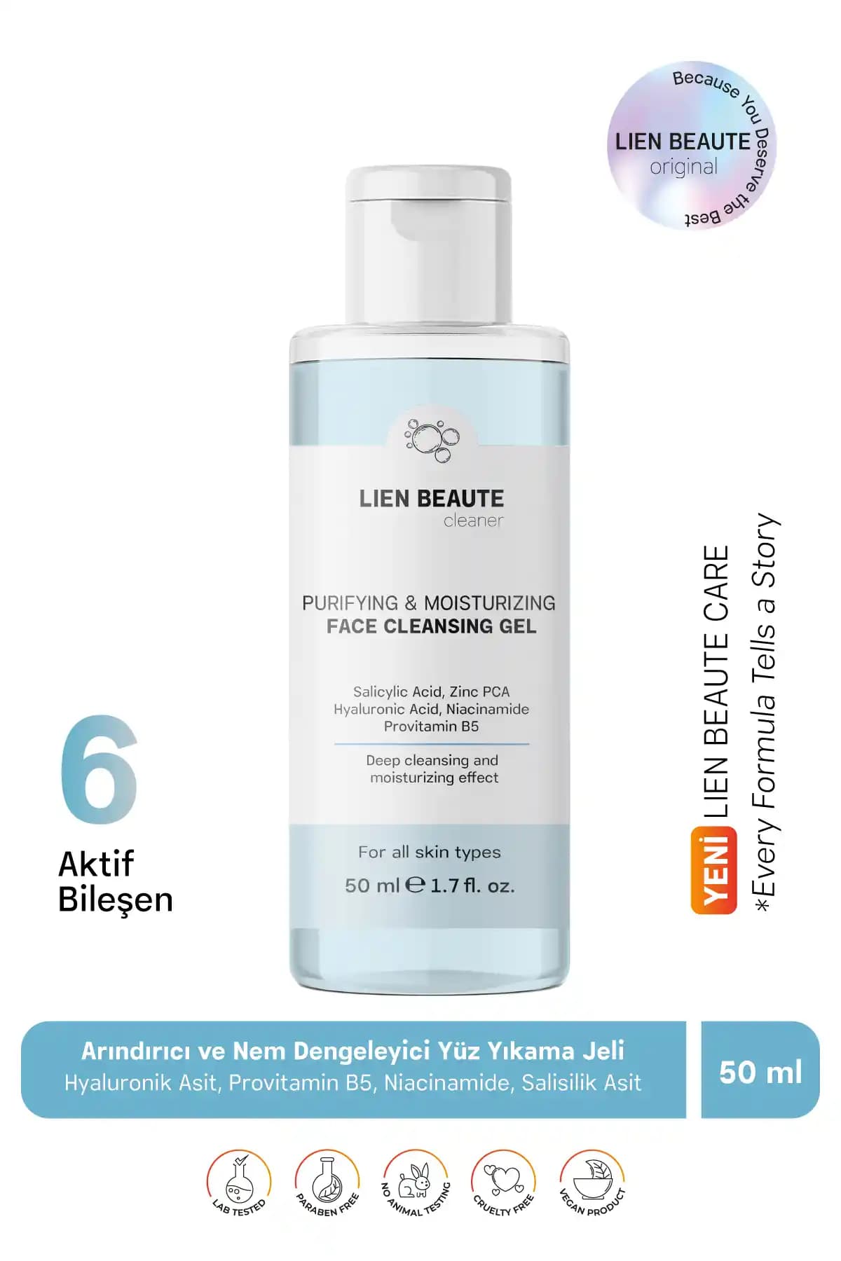 Lien Beaute Arıncı ve Nem Dengeleyici Yüz Yıkama Jeli: Tüm Cilt Tipleri İçin Güçlü Temizlik ve Nem Desteği