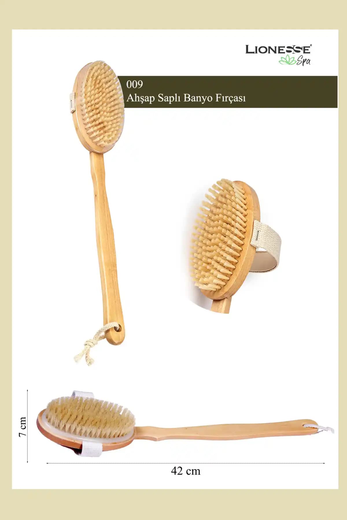 Lionesse Ahşap Saplı Banyo Fırçası 009 doğal malzemeleri ve ergonomik tasarımıyla temizlik ve peelingde tercih edilen ürün