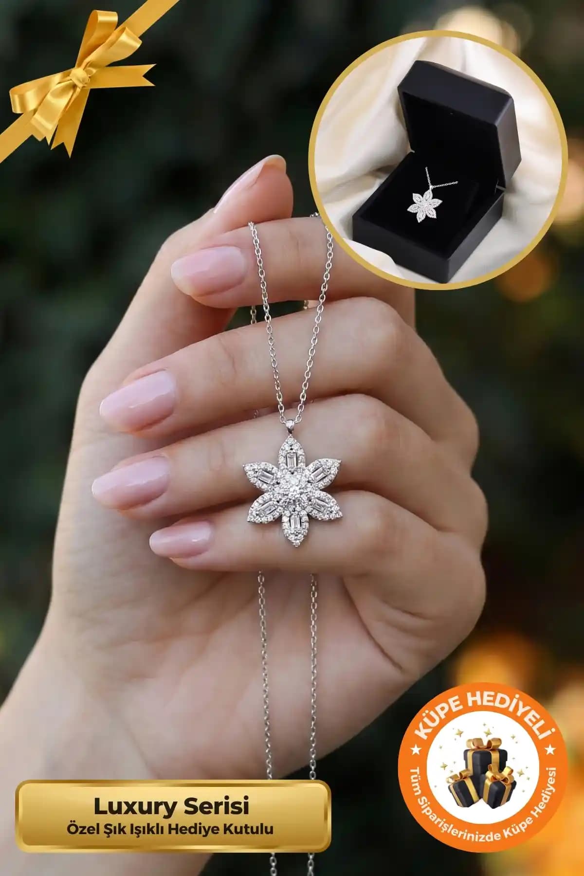 Lucente Jewellery Lotus Çiçeği 925 Ayar Gümüş Kaplama Kolye Hediye Kutusunda