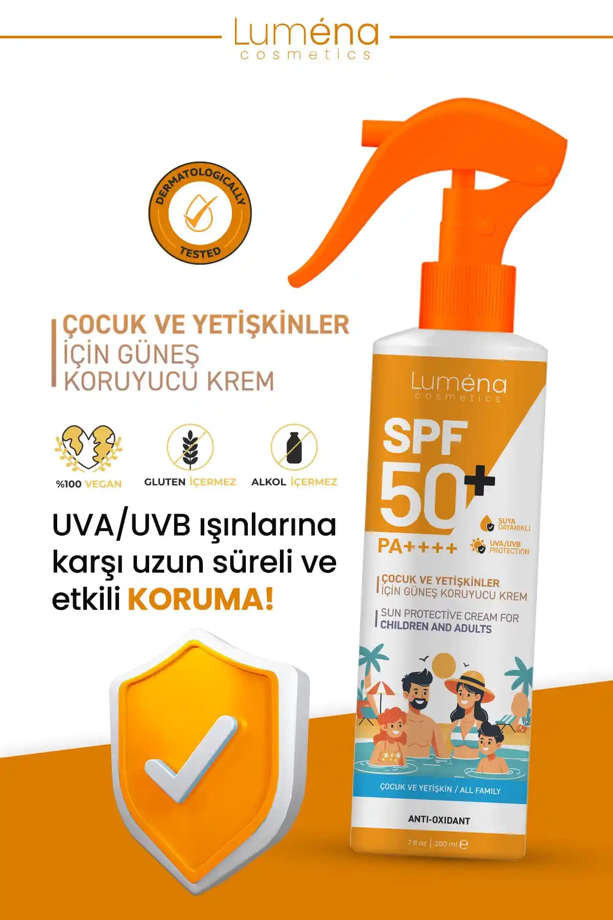 Luména Cosmetics Yüksek Koruma SPF50+ Güneş Kremi Çocuk ve Yetişkinler İçin