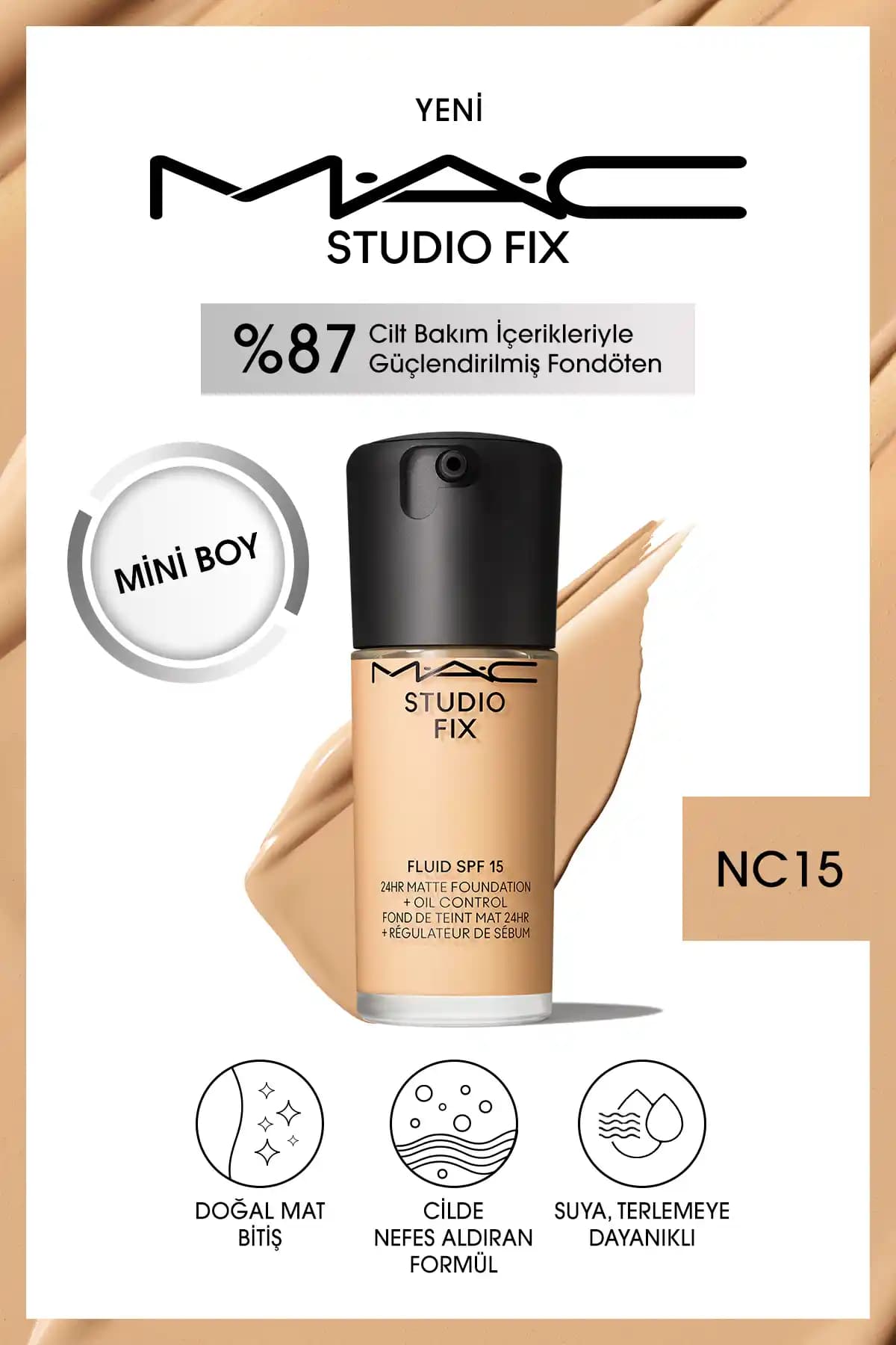 Mac Studio Fix Fluid SPF 15: Yüksek Kapatıcılığa Sahip Mat Bitişli Sıvı Fondöten