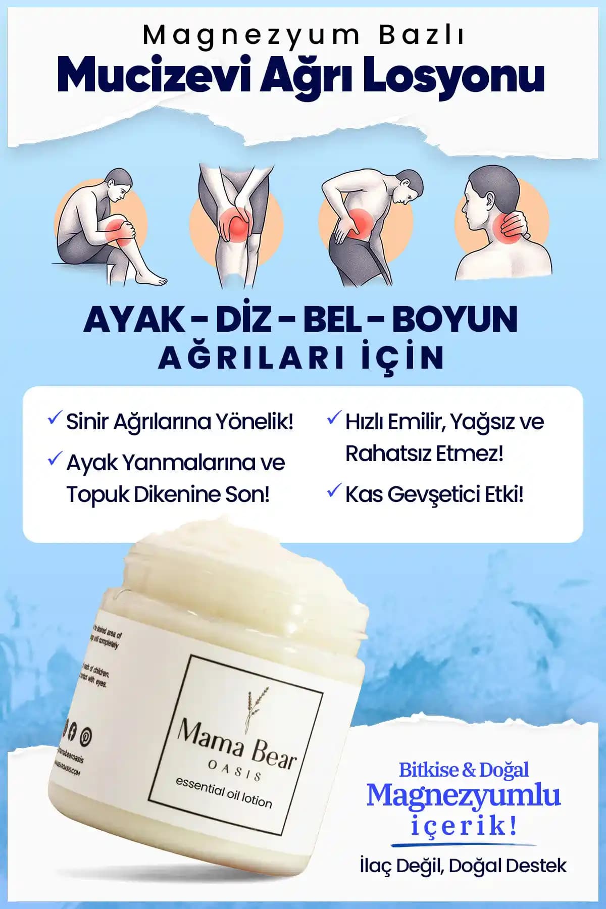 Mama Bear Magnezyumlu Ağrı Giderici: Doğal ve Güvenilir Kas ve Eklem Ağrısı Kremi