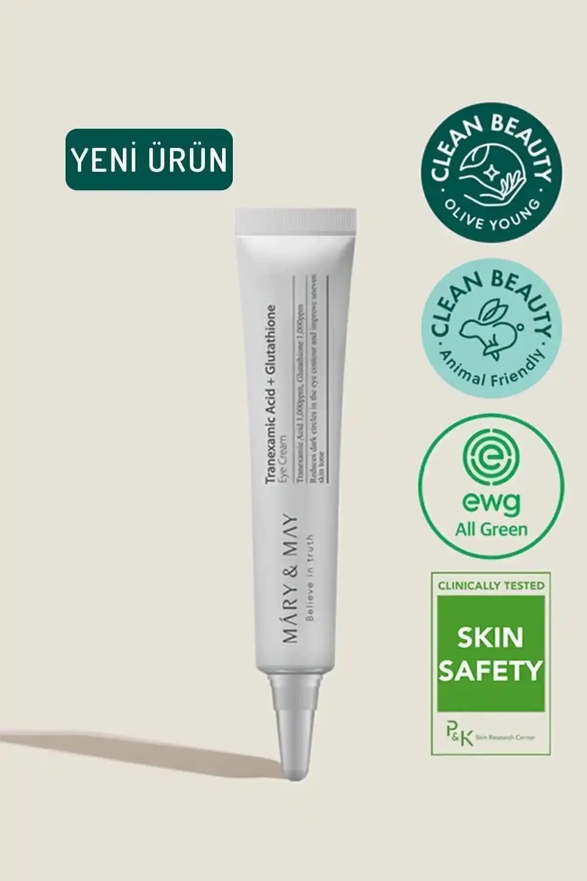 Mary & May Tranexamic Acid ve Glutathion İçeren Göz Çevresi Kremi: Koyu Halkalar ve Lekeleri Azaltıcı Ürün
