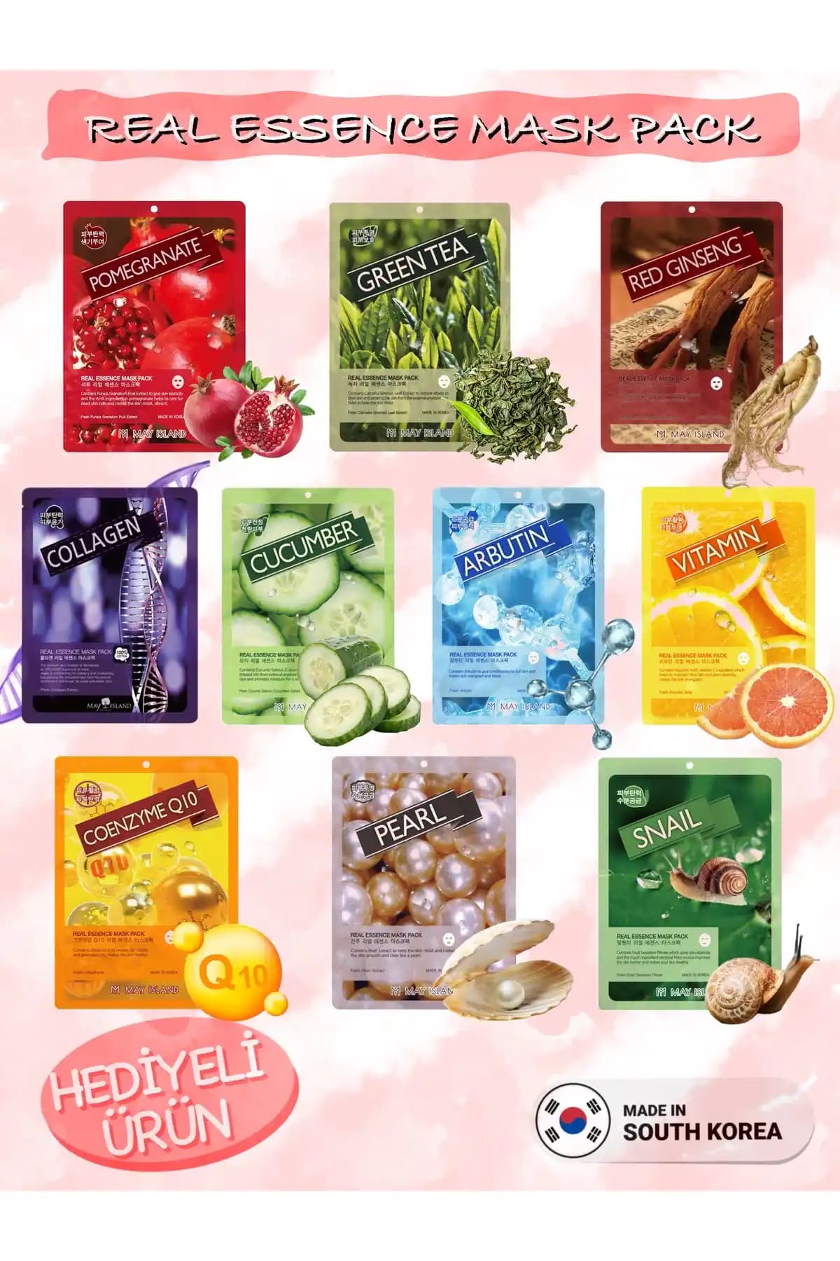 May Island 10'lu Kore Yüz Maskesi Seti Cilt Nemlendirme ve Güzellik İçin Uygun