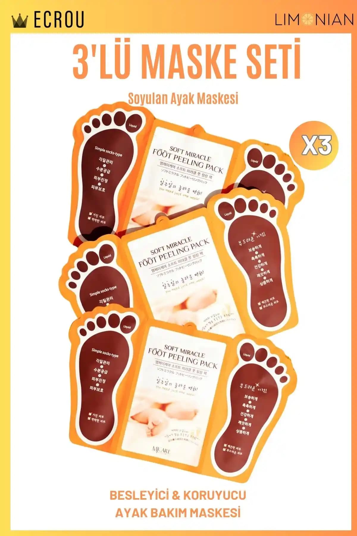 Mjcare Soyulan Ayak Peeling Maskesi 3'lü Set Yüksek Kaliteli Ayak Bakımı Ürünü