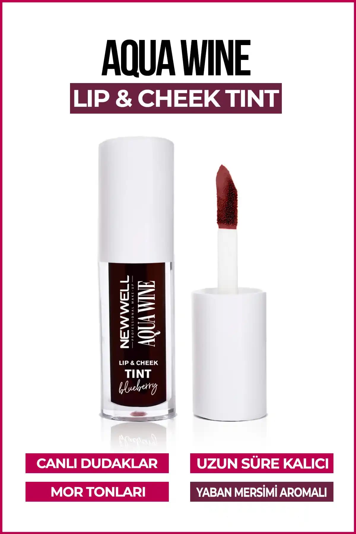 New Well Aqua Wine Lip & Cheek Tint Yaban Mersini Aromalı Doğal ve Kalıcı Makyaj Ürünü