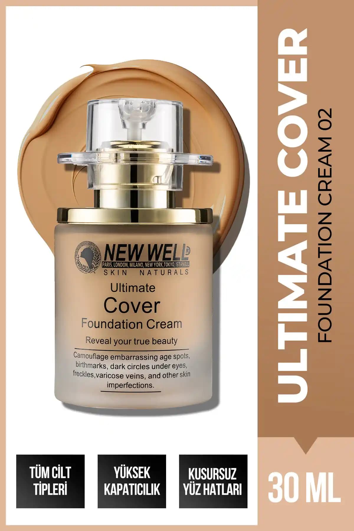 New Well Cover Şişe Fondöten 02: Yüksek Kapatıcılık ve Doğal Görünüm Sağlayan Makyaj Ürünü