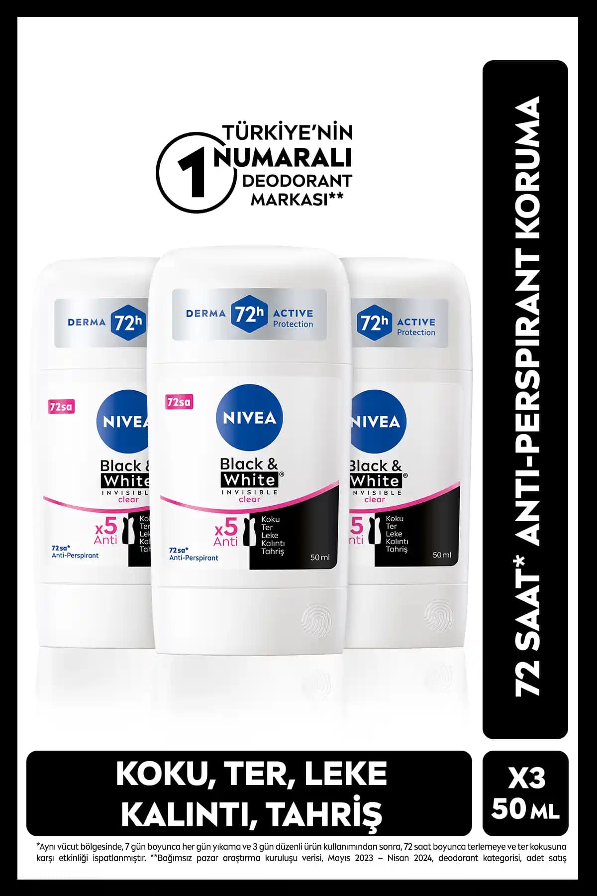 NIVEA Kadın Black&White Clear Stick Deodorant Günlük Koruma ve Ferahlık Sağlar