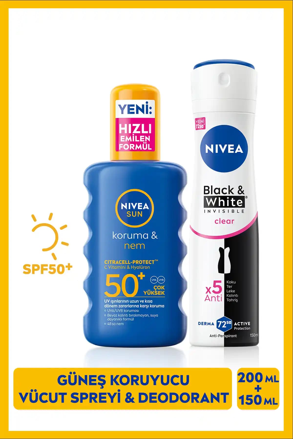 NIVEA SUN SPF50 Güneş Koruyucu Vücut Spreyi ve Black&White Invisible Clear Deodorant İncelemesi