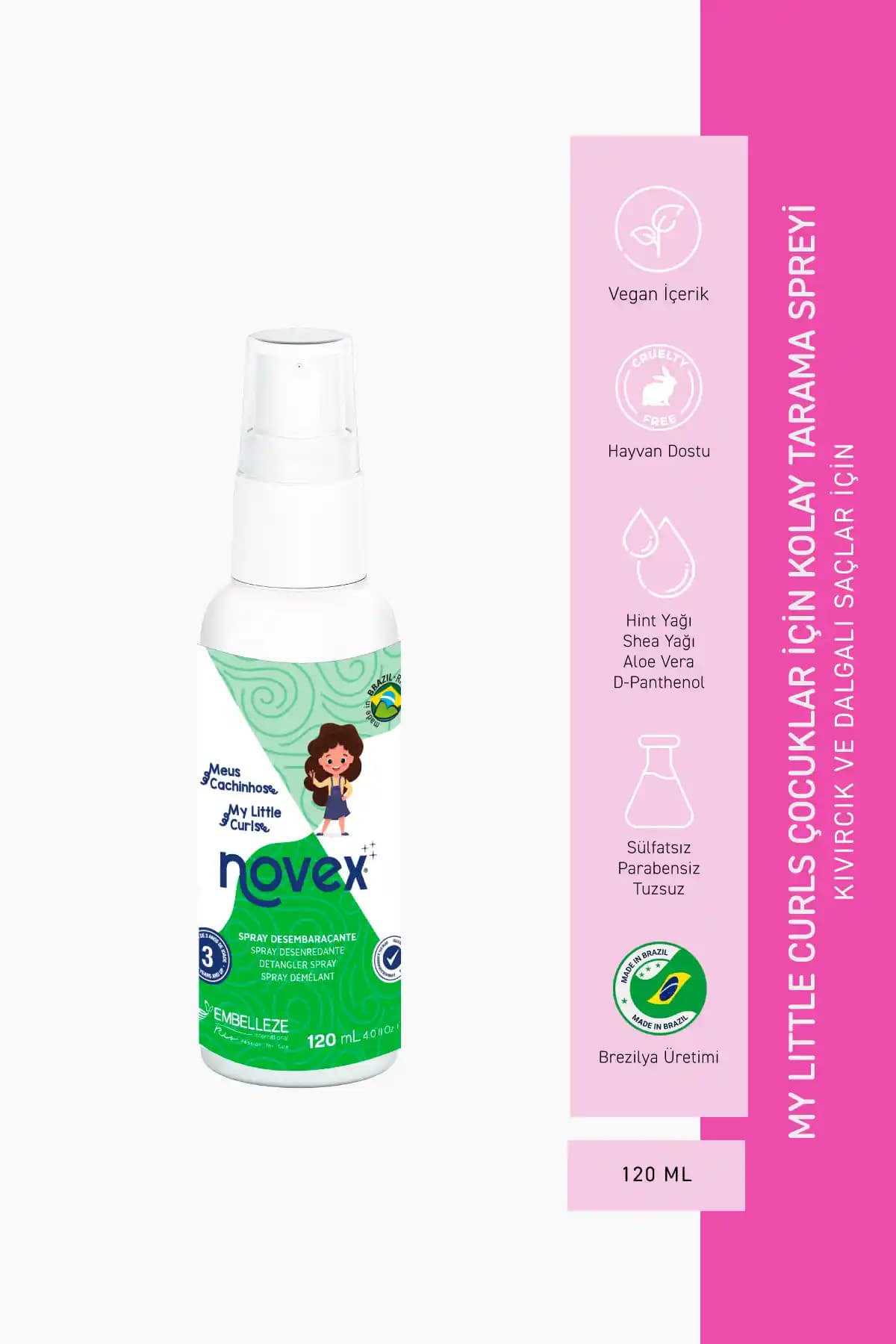 NOVEX My Little Curls Çocuklar İçin Kolay Saç Tarama Spreyi: Doğal ve Pratik Saç Bakım Ürünü