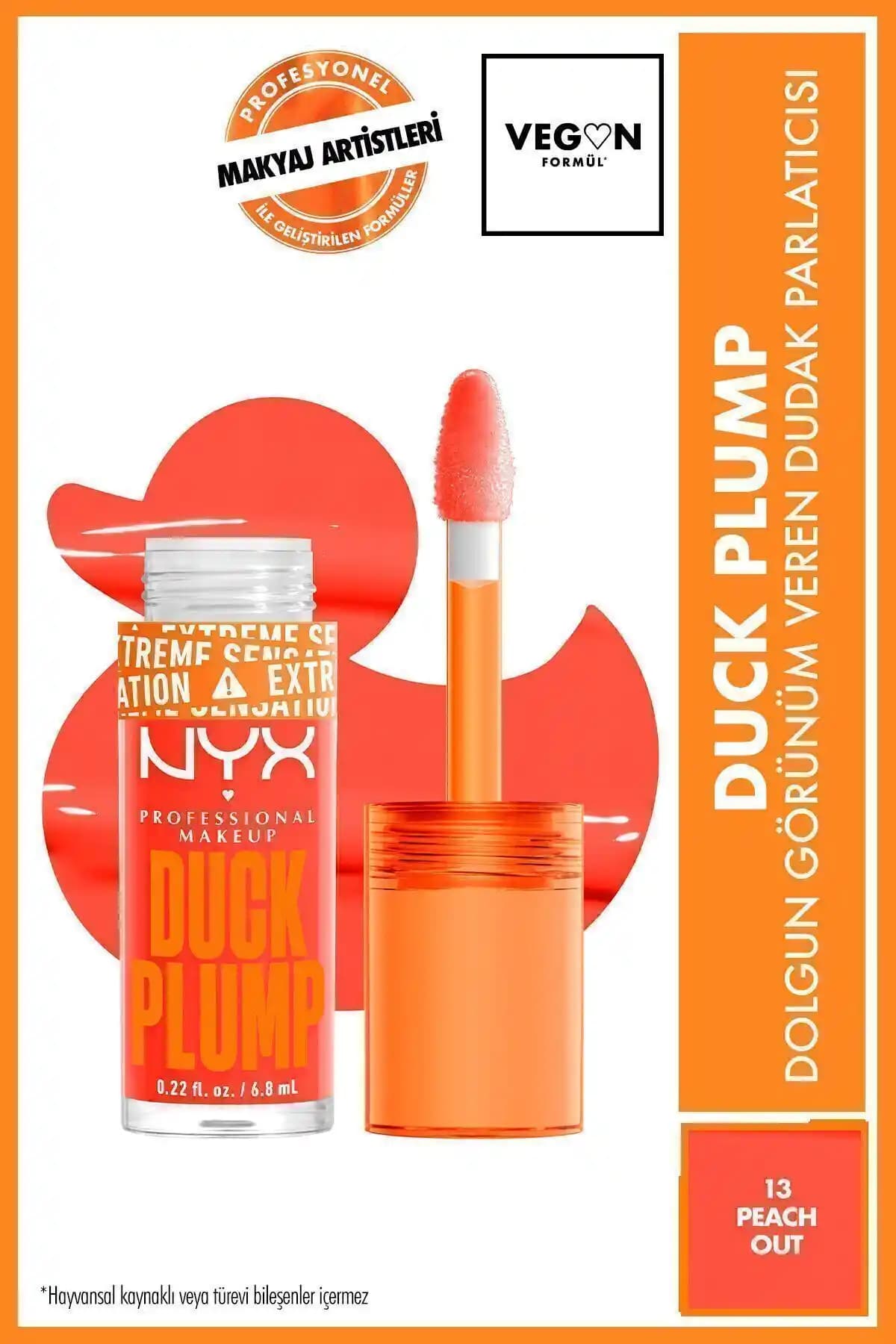 NYX Duck Plump Dudak Parlatıcısı 13 Peach Out ile doğal parlaklık ve hacim sağlayan makyaj ürünü