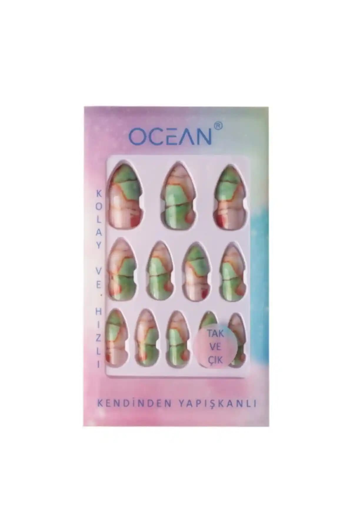 Ocean 793 Kendinden Yapışkanlı Takma Tırnak Yeşil Renkli Pratik ve Dayanıklı Tasarım