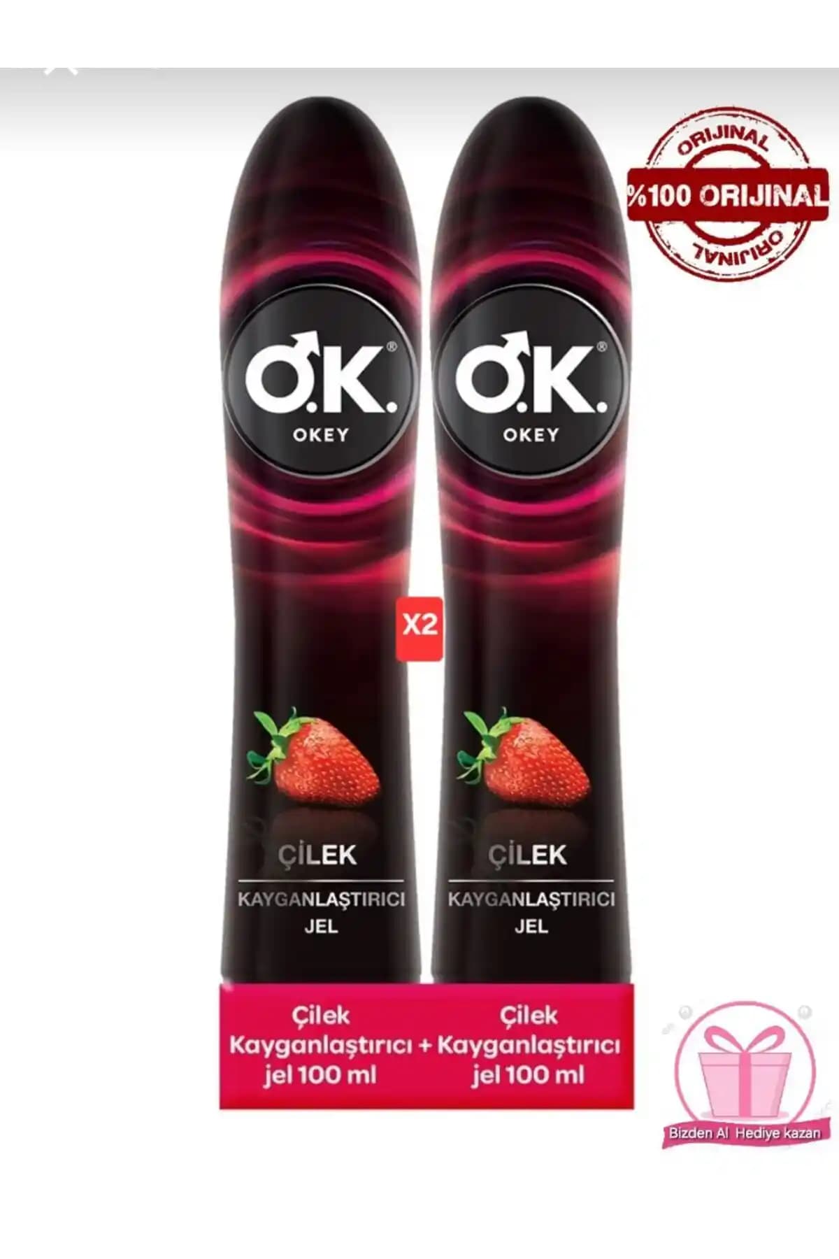 Okey Çilek Kayganlaştırıcı Jel 2'li Set: Doğal Aroması ve Uzun Süreli Kayganlık Sağlar