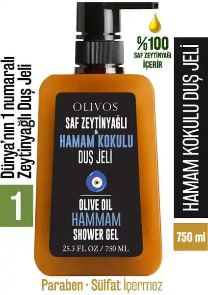 Olivos %100 Doğal Zeytinyağı Hamam Kokulu Duş Jeli Cilt Temizliği ve Nemlendirme İçin