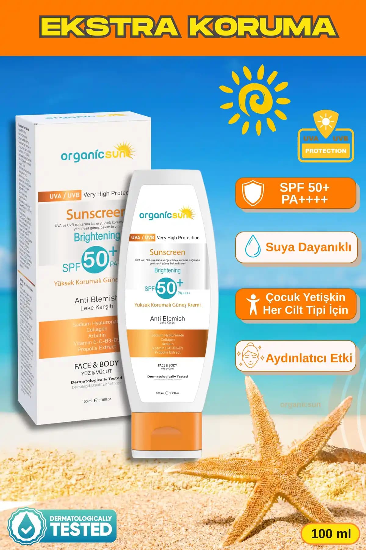 Organicsun SPF 50+ Yüz ve Vücut Güneş Kremi Güçlü Koruma ve Leke Karşıtı Özelliklerle
