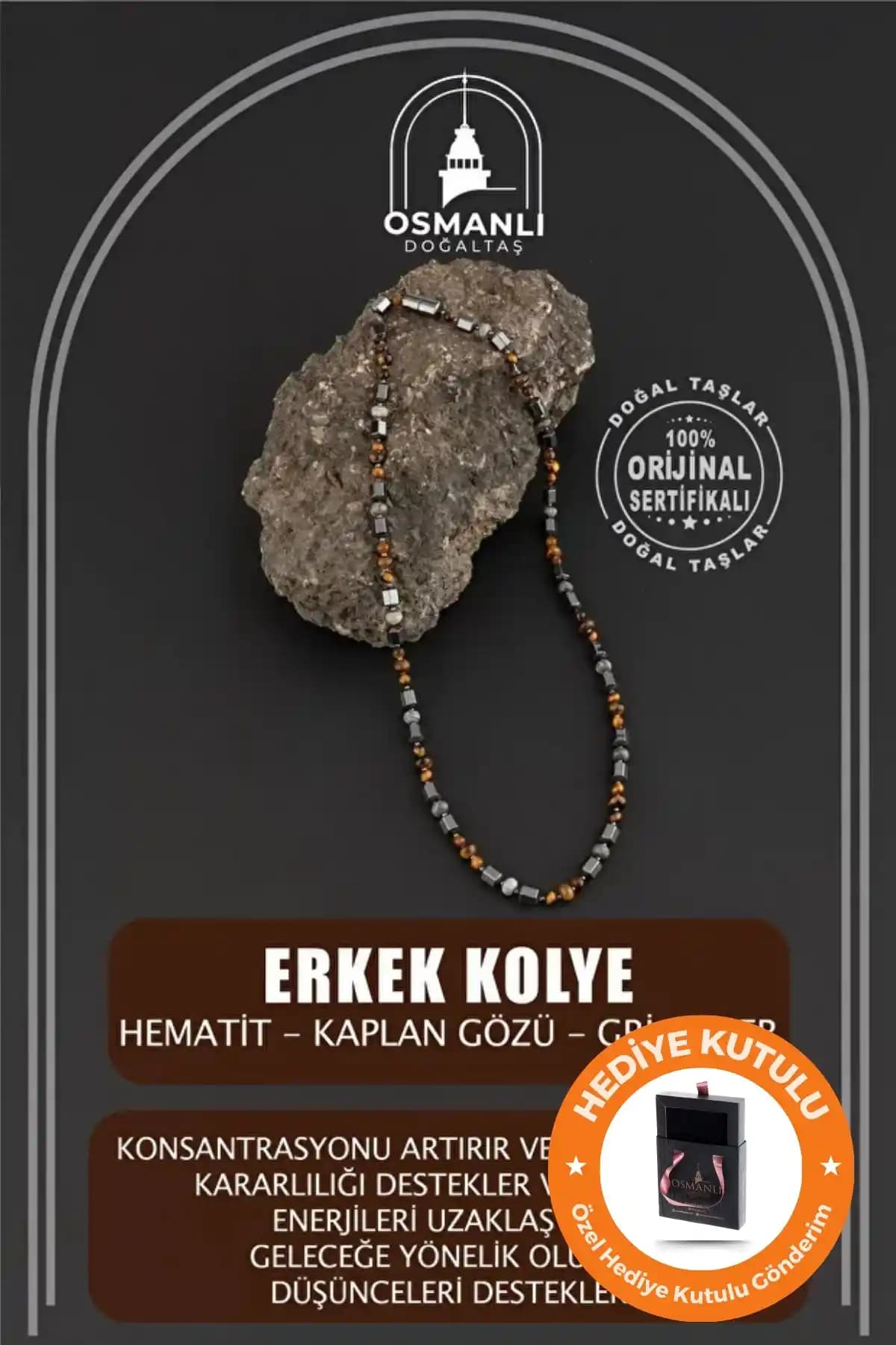 Osmanlı Doğal Taş Erkek Kolyesi: Zarif ve Enerji Dolu El Yapımı Takı Özellikleri