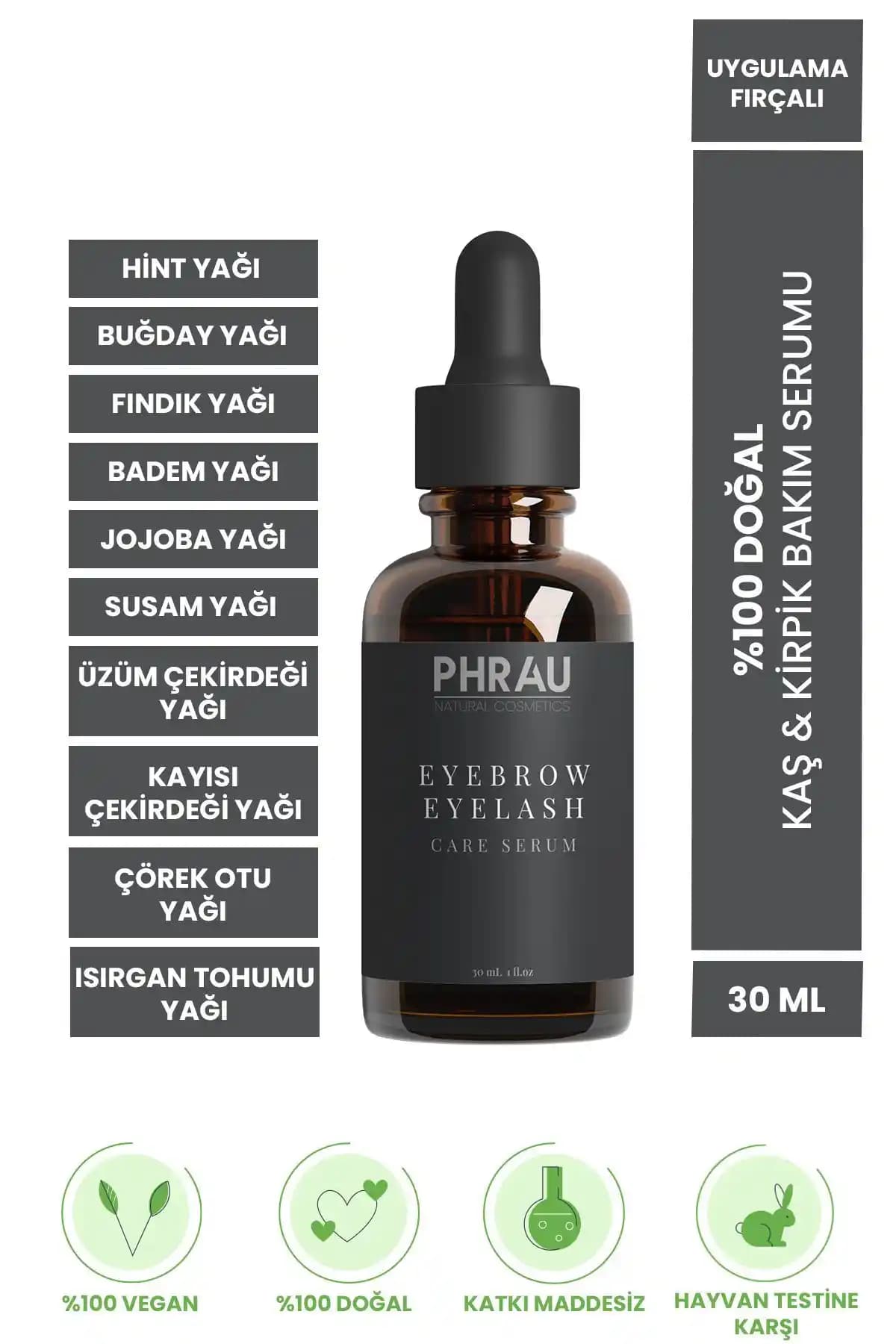 Phrau %100 Doğal Kaş ve Kirpik Bakım Serumu: Güçlü ve Sağlıklı Uzamalar İçin Doğal Çözüm