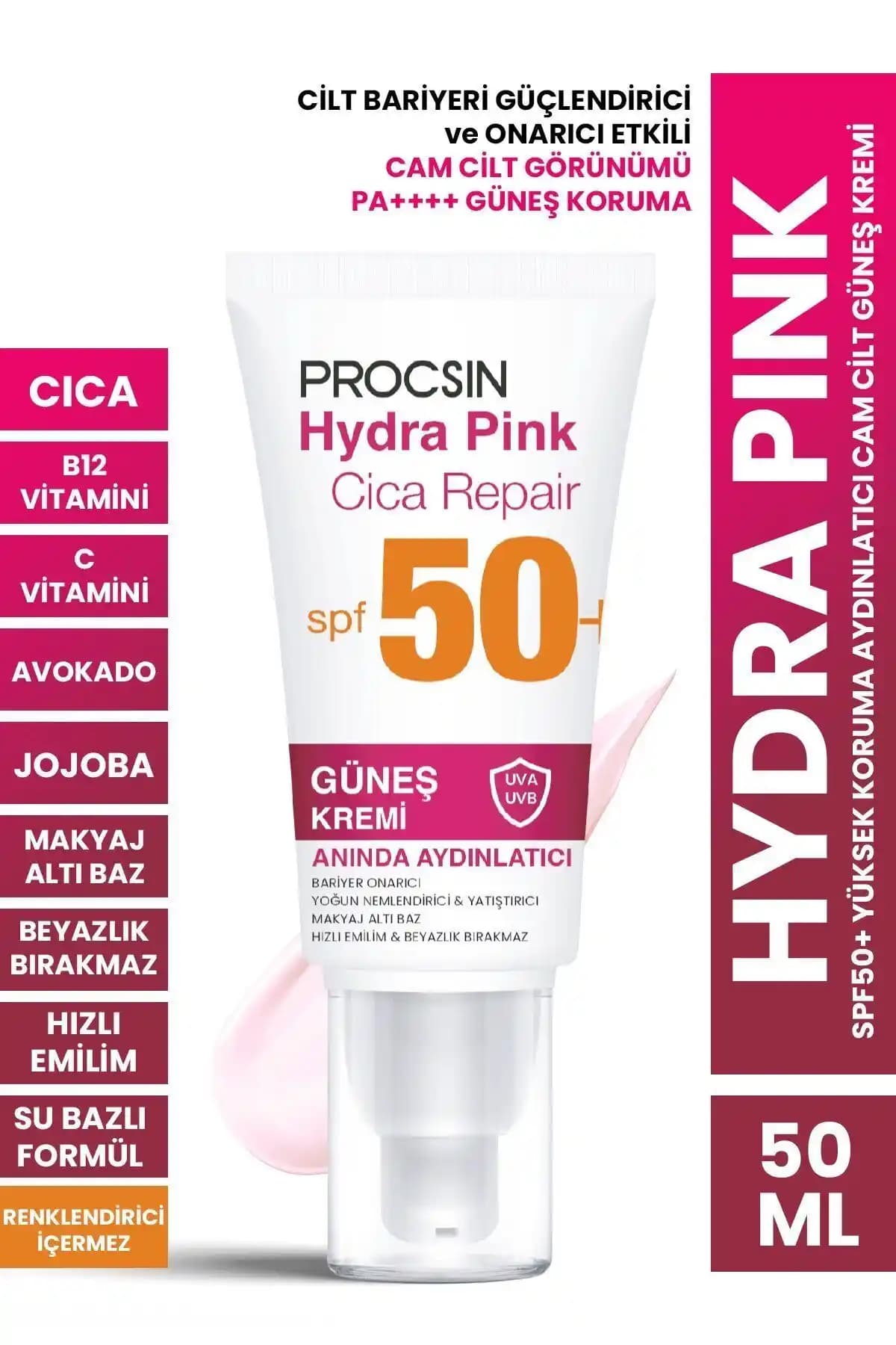 PROCSIN Hydra Pink Güneş Koruyucu ve Cilt Bakım Ürünü SPF50+ 50 ml