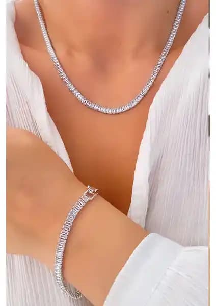 Ressia Kadın Gümüş Rengi Baget Model Su Yolu Zirkon Takı Seti Detaylı İnceleme