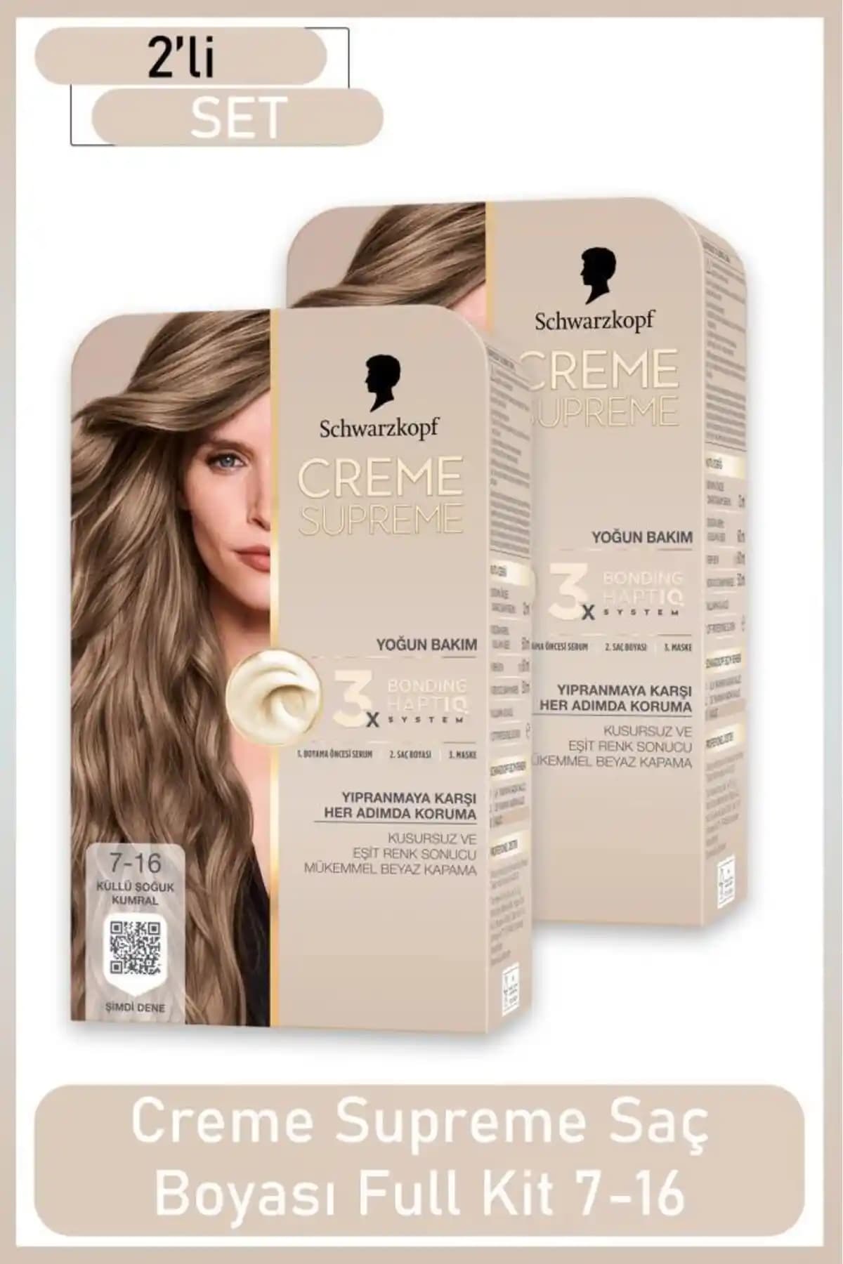 Schwarzkopf Creme Supreme Full Kit 7-16 Küllü Soğuk Kumral Saç Boyama Seti Güvenli ve Kalıcı Renk Sağlar