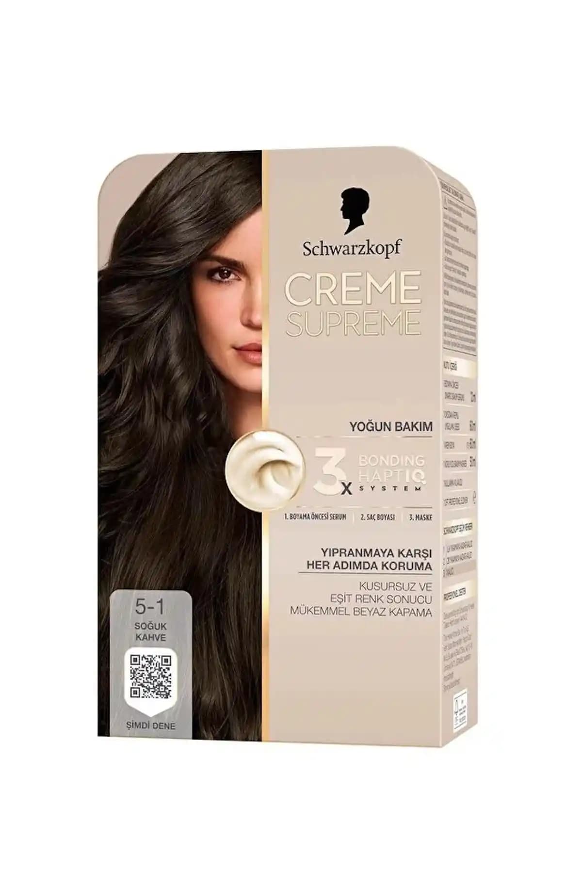 Schwarzkopf Creme Supreme Saç Boyası 5-1 Soğuk Kahve: Doğal ve Kalıcı Kahverengi Tonu
