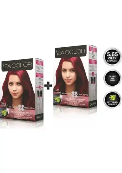 Sea Color 5.65 Çilek Kırmızısı 2'li Set Boya ile Canlı ve Kalıcı Saç Renkleri