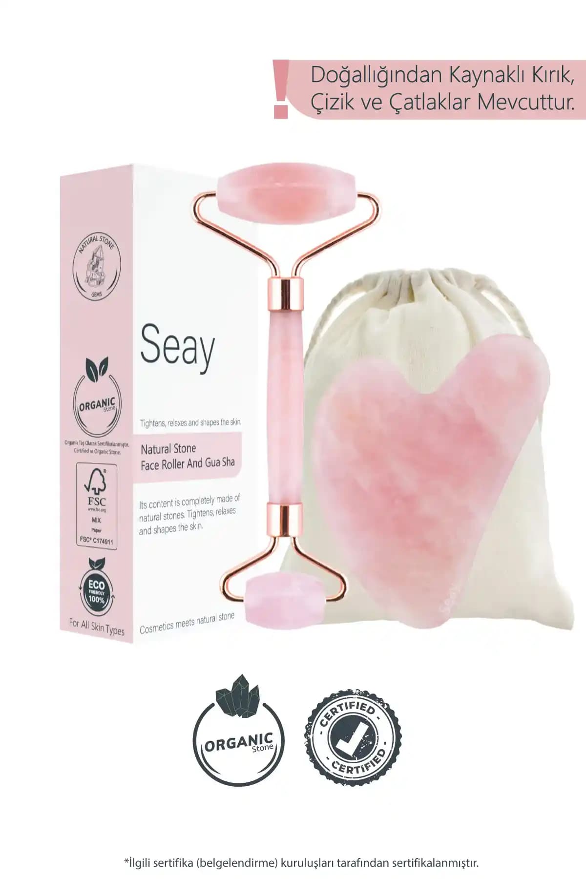 Seay Pembe Kuvars Roller ve Pembe Kalp Gua Sha Yüz Masaj Aleti Seti Doğal Güzellik İçin