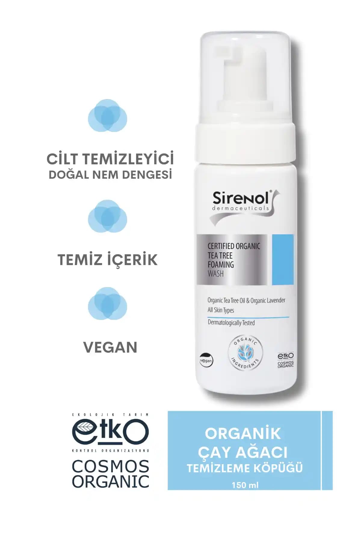 Sirenol Organik Sertifikalı Çay Ağacı Temizleme Köpüğü: Doğal ve Etkili Cilt Bakımı Çözümü