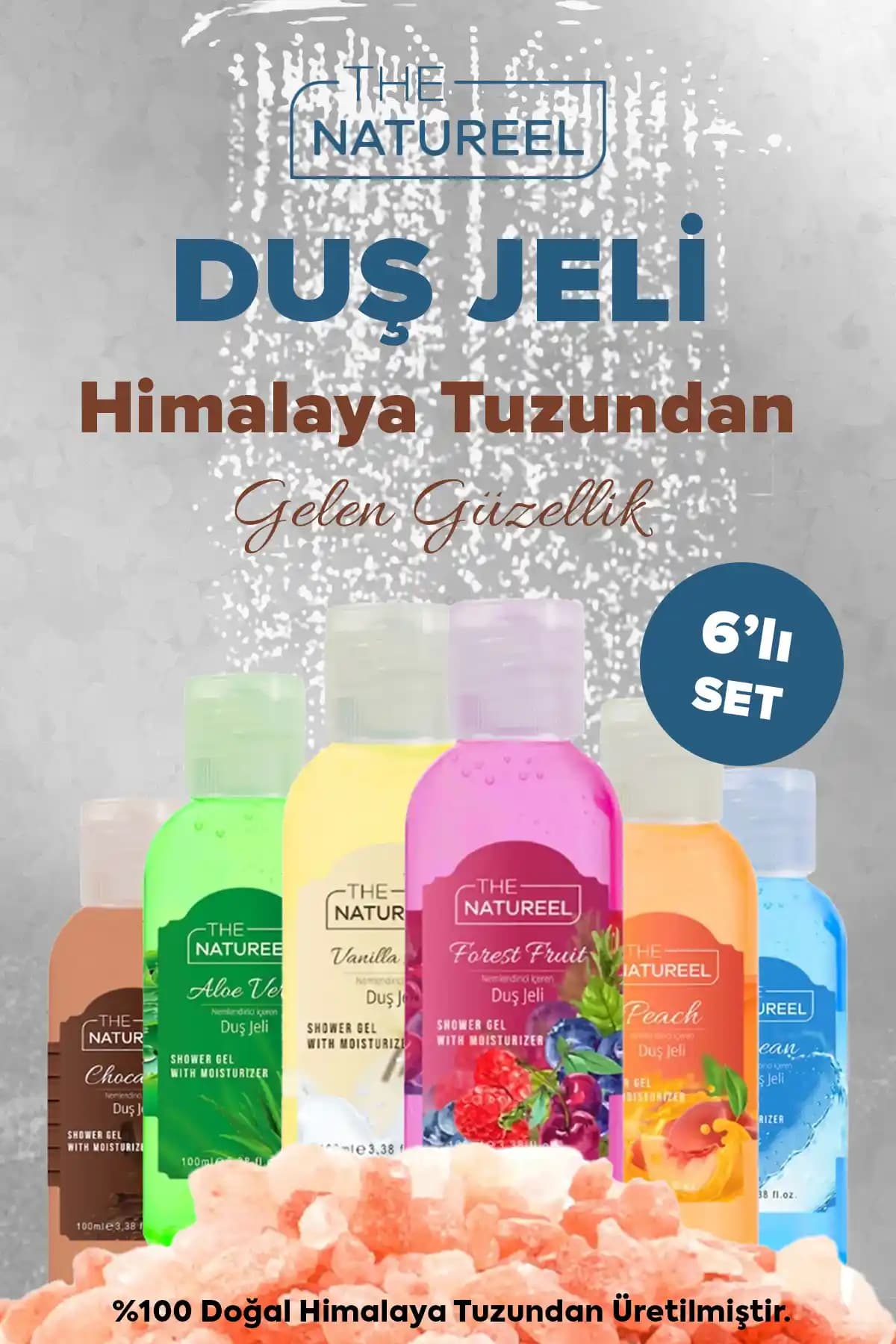The Natureel 6'lı Nemlendirici Himalaya Tuzlu Banyo ve Duş Jeli Doğal Temizlik ve Nemlendirme