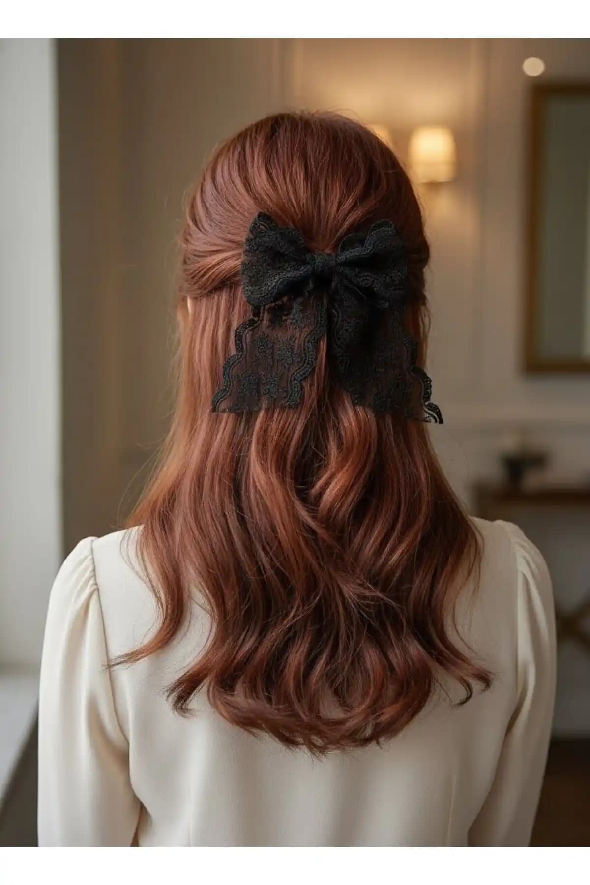 Toka Delisi Siyah Dantel Otomatik Fiyonk El Yapımı Zarif Aksesuar