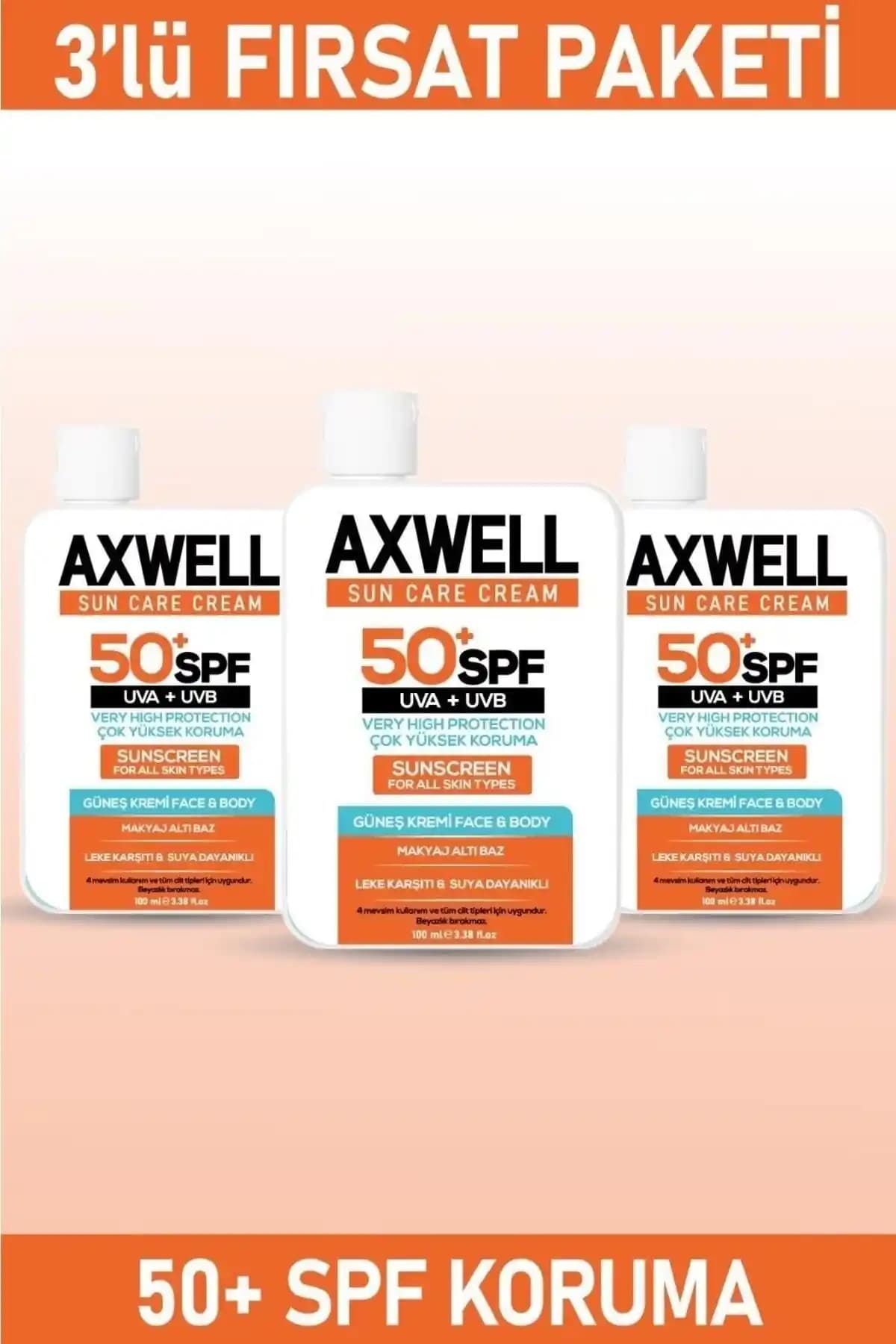 AXWELL SPF 50+ 3'lü Güneş Koruma Seti: Yüksek Koruma ve Cilt Bakımı Çözümü