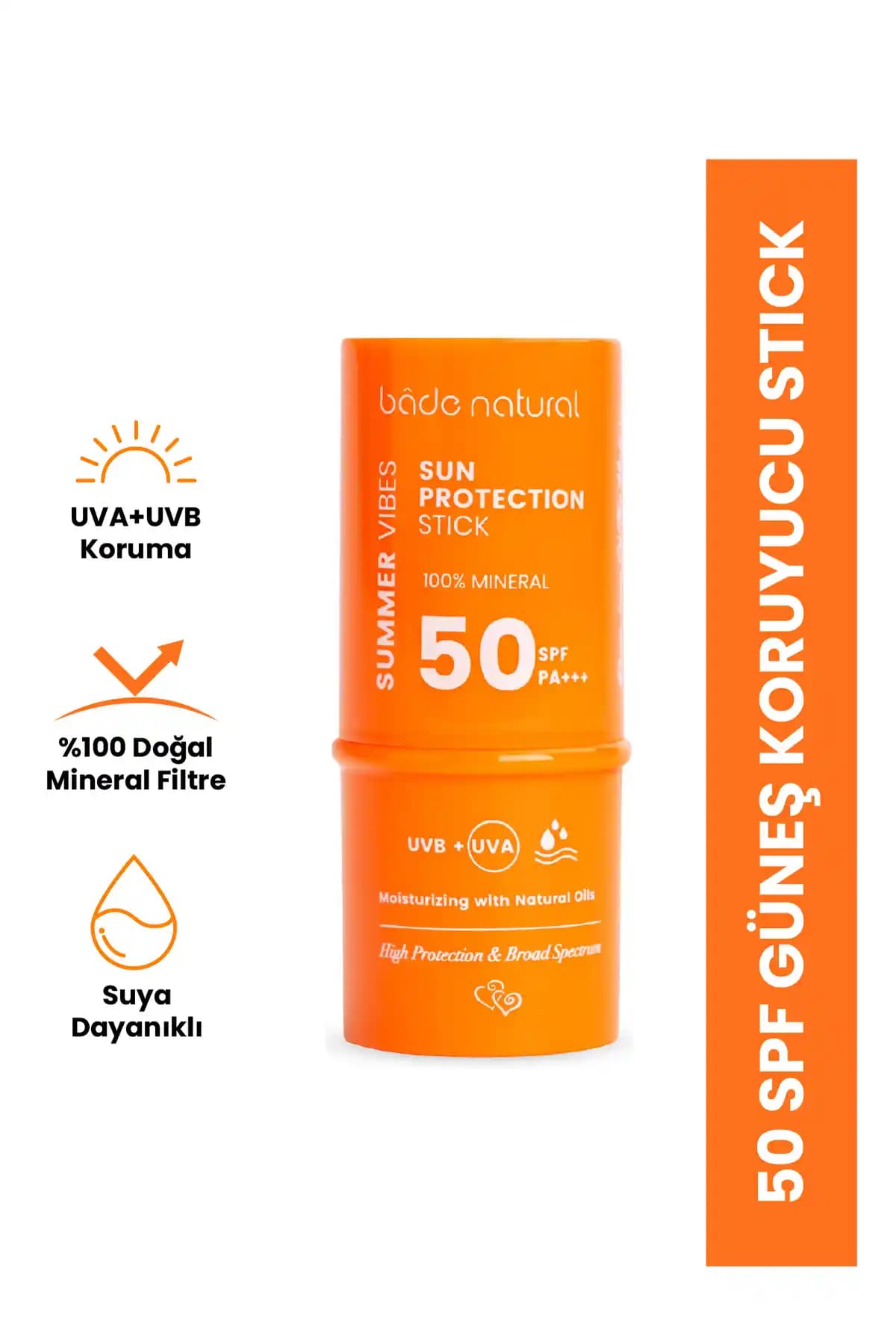 Bade Natural %100 Mineral Filtreli 50 SPF Güneş Koruyucu Stick ile Doğal Koruma ve Bakım