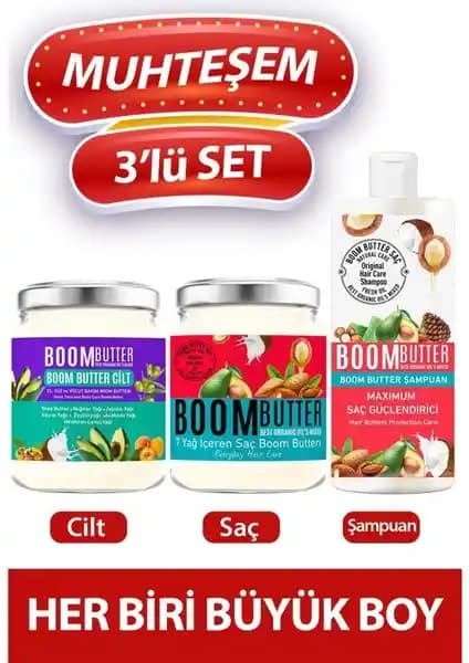 Boom Butter Muhteşem Üçlü Bakım Seti: Doğal ve Etkili Saç ve Cilt Bakımı Çözümü