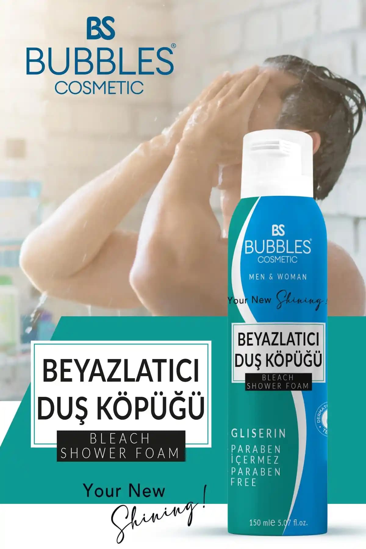 BS Bubbles Cosmetic Cilt Beyazlatıcı Duş Köpüğü 150ml ile Parlak ve Eşit Cilt İçin Günlük Bakım
