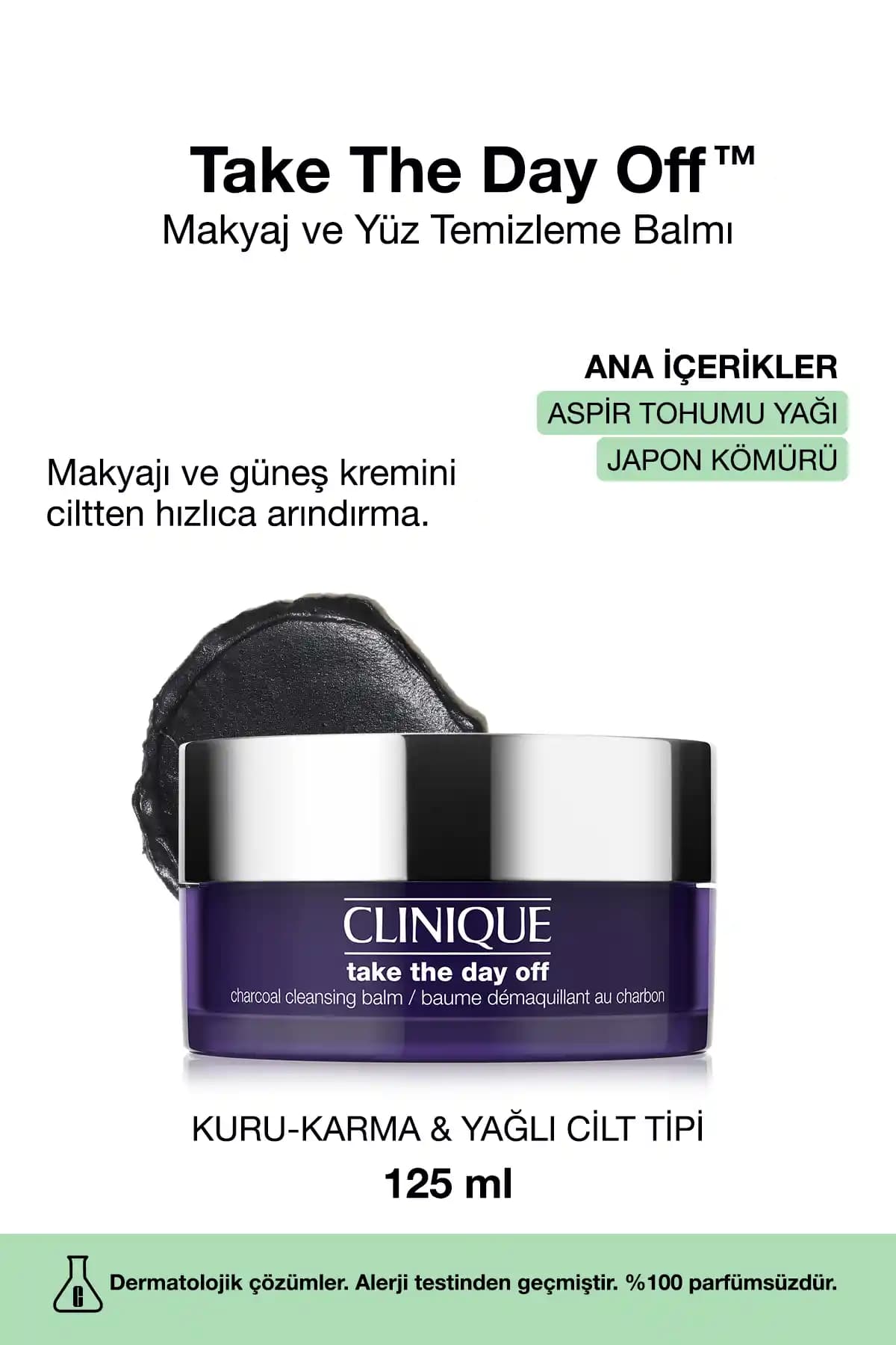 Clinique Take The Day Off Kömür Makyaj Temizleme Balmı: Hassas Ciltler İçin Derinlemesine Temizlik