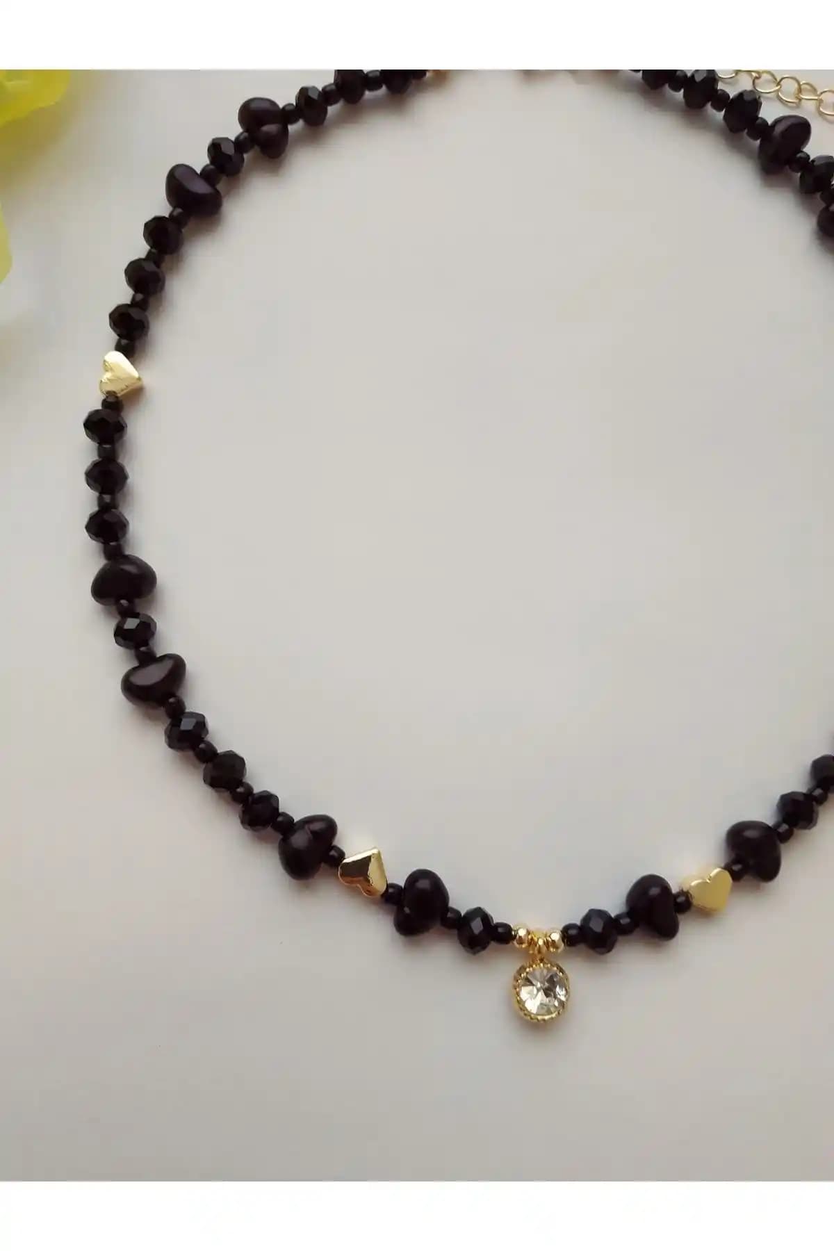 Fata Morgana Tasarımı Kadın Kolyesi Siyah Boncuk ve Barok İnci Detaylarıyla