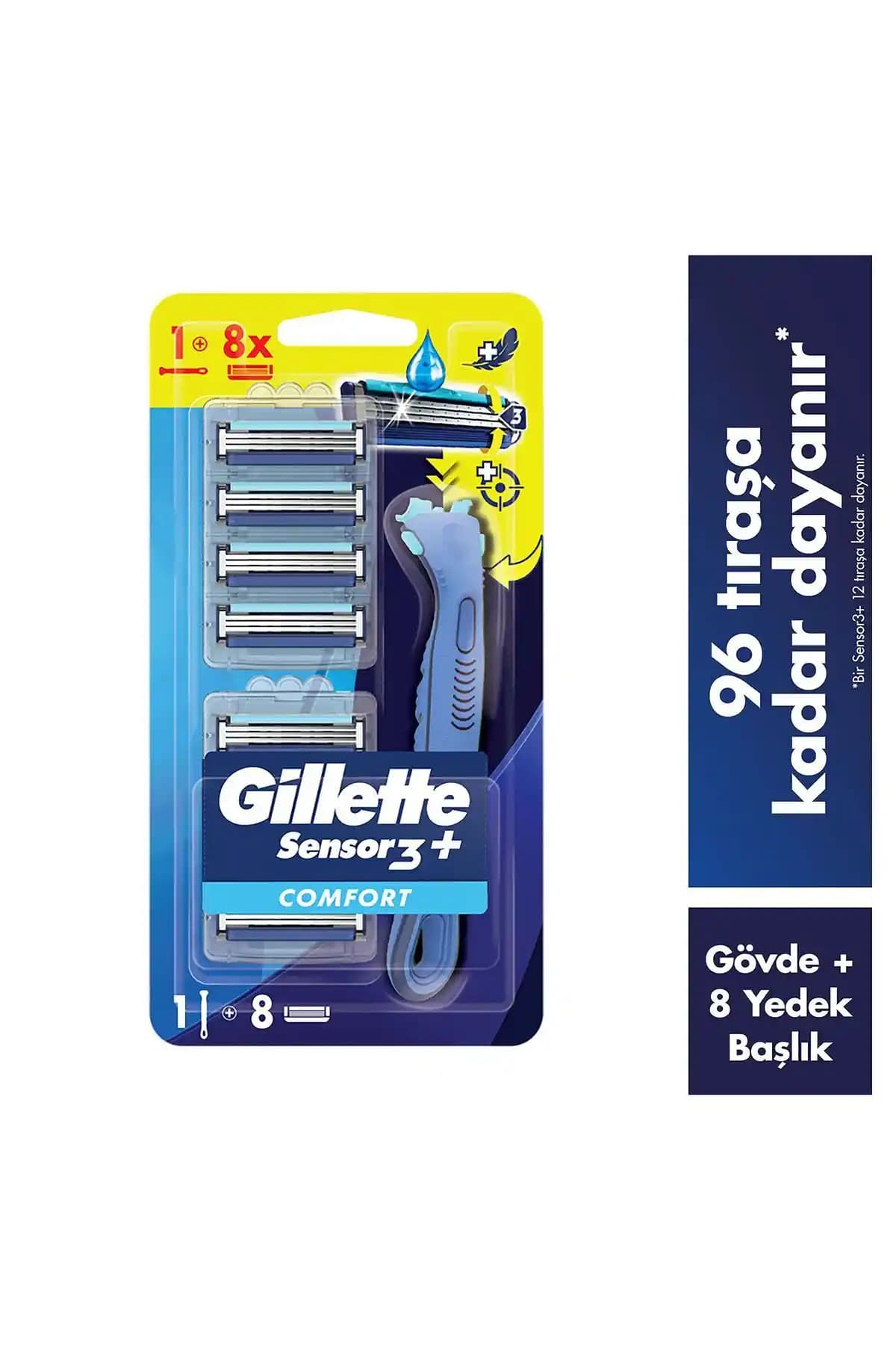 Gillette Sensor3+ Comfort 8'li Yedek Bıçak Seti Erkekler İçin Konforlu ve Pratik Tıraş Çözümü