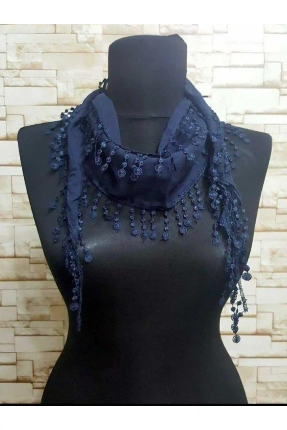 Güpürlü Pamuk Bandana Lacivert Nostalji Model Şık ve Dayanıklı Aksesuar