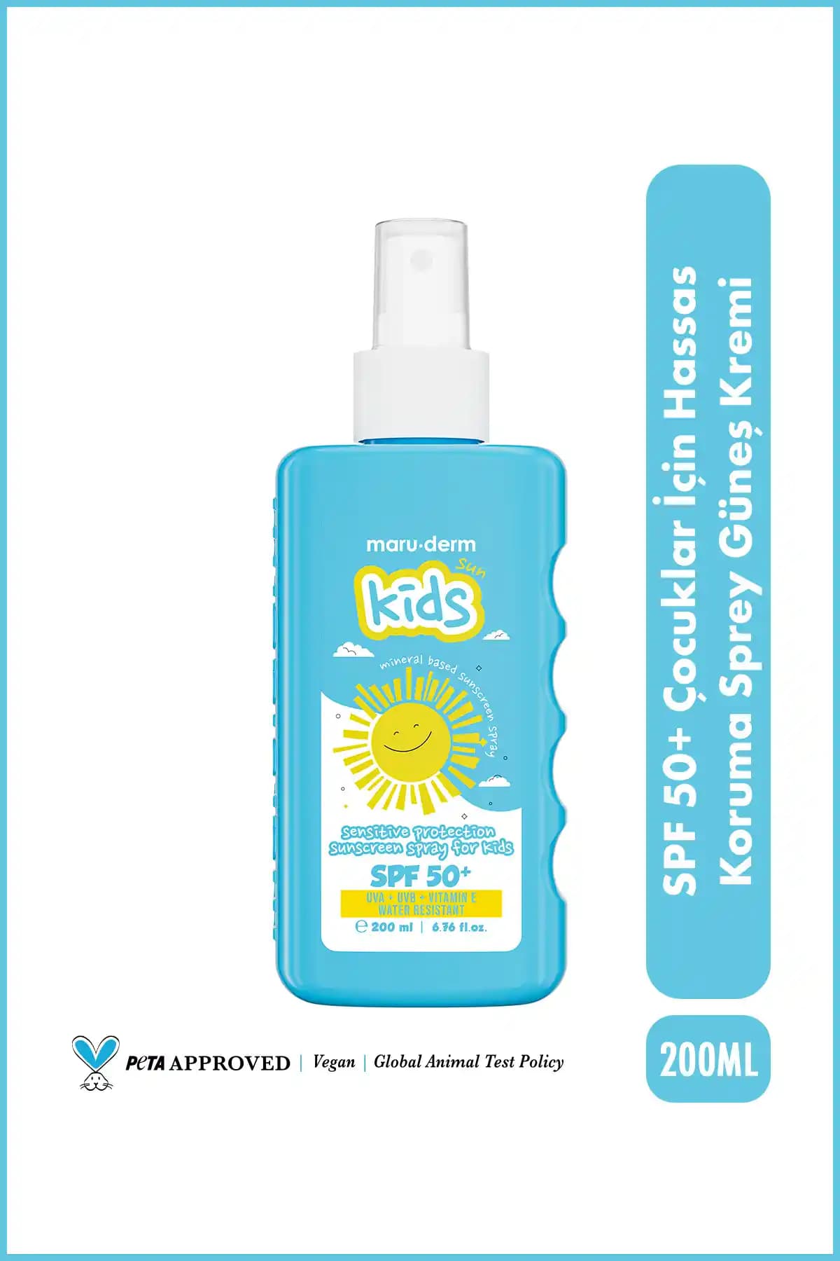 Maru.Derm Çocuklar İçin Hassas Koruma Sprey Güneş Kremi SPF 50+ Güçlü ve Uzun Süreli Koruma
