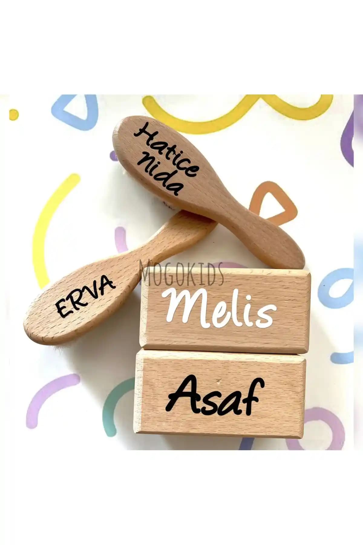 Mogokids Bebek Bakım Seti Kişiselleştirilebilir Doğal Ahşap ve Keçi Kılı Ürünleri