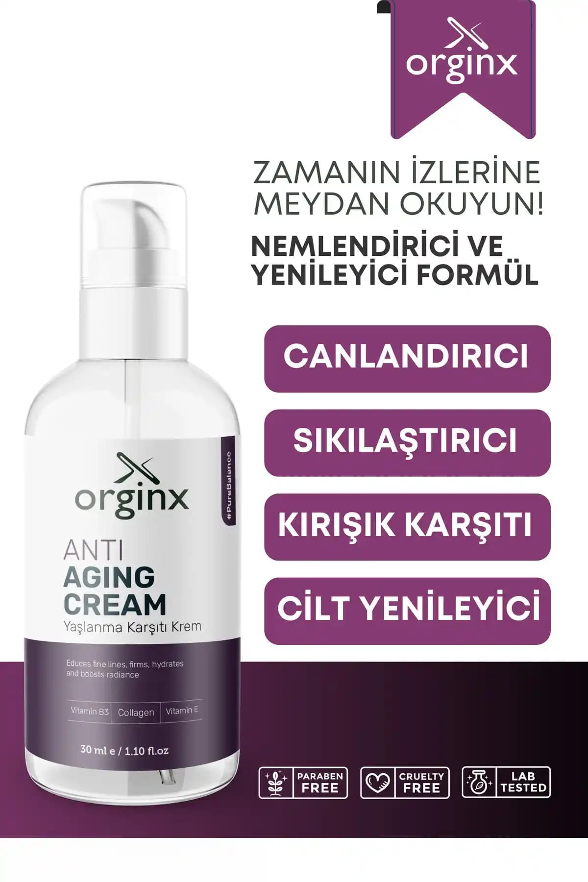 Orginx Yaşlanma ve Kırışıklık Karşıtı Ay<dı>nlatıcı Krem: Gelişmiş Cilt Bakımı ve SPF 50+ Koruma Özelliği